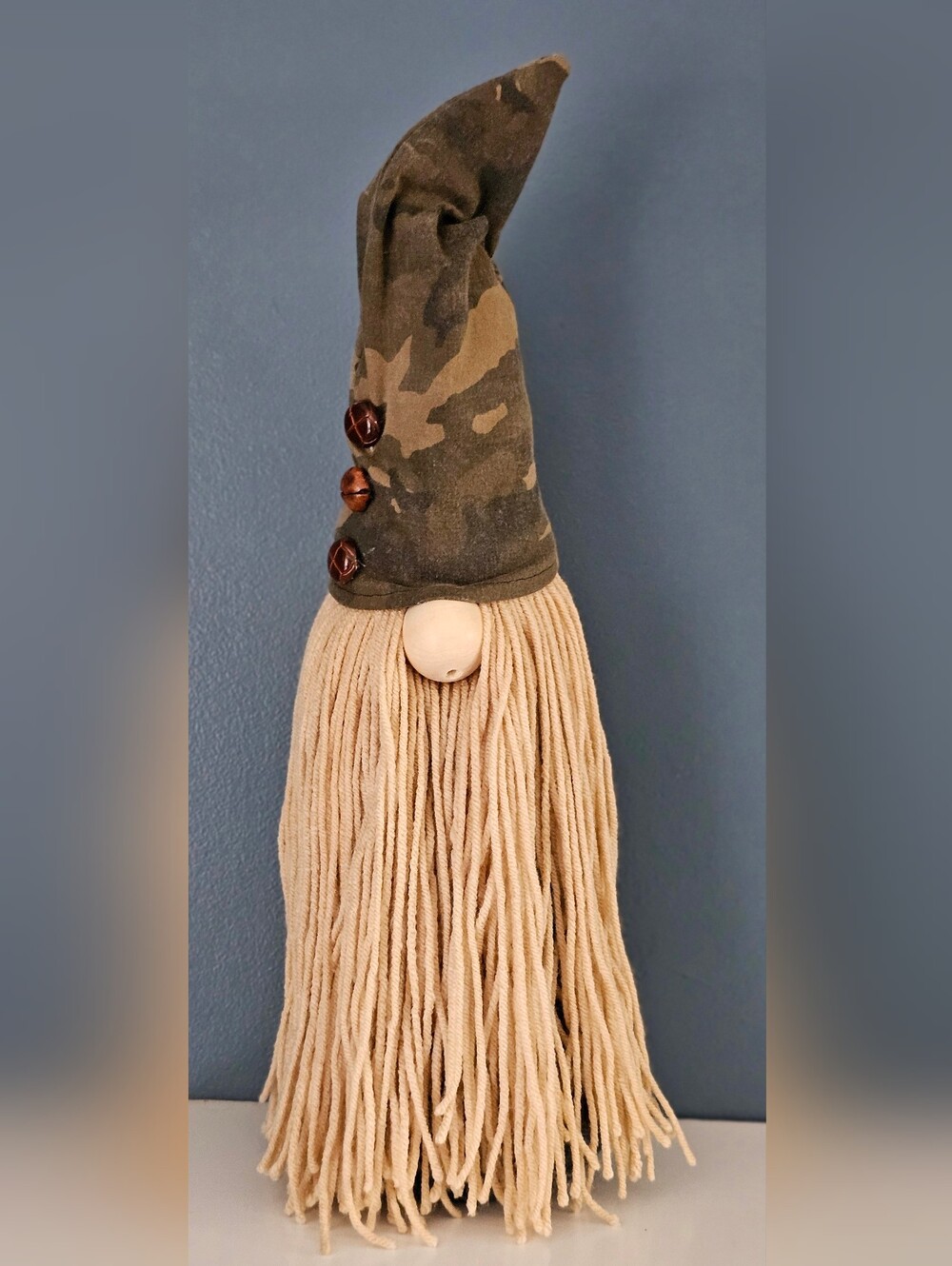 Handcrafted CAMO Themed Gnome Made From Upcycled Materials